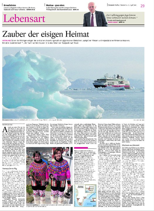 Zauber der eisigen Heimat - ein Beitrag von Hilke Maunder über Grönland für den "Rheinischen Merkur"