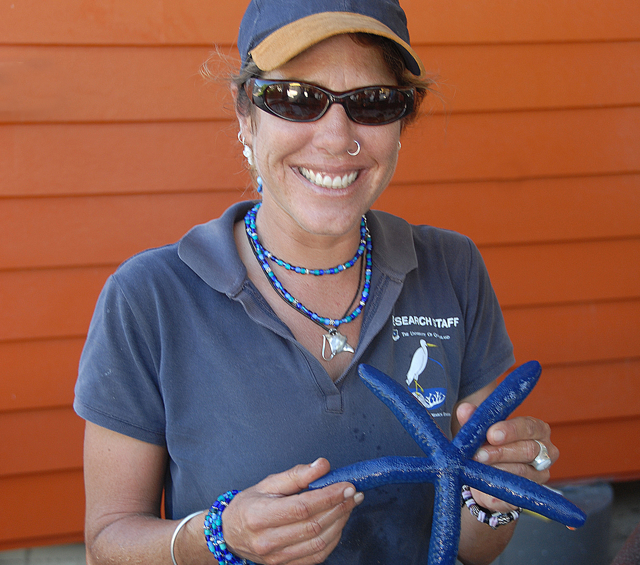Research Support Officer Collette Bagnato zeigt mir in der Heron Island Research Station diesen blauen Seestern. Foto: Hilke Maunder